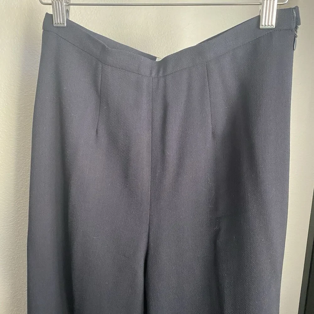 Greta Garbo‎ Womens Wool Wide Leg Pants Fully Lined Zip Navy Sz 4 Made in Italy